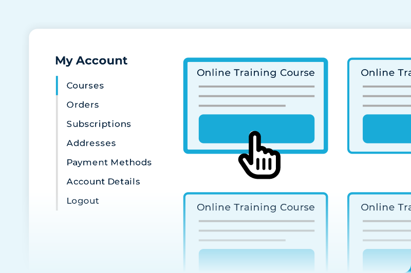 Cursor pointing to a course in the My Account page.