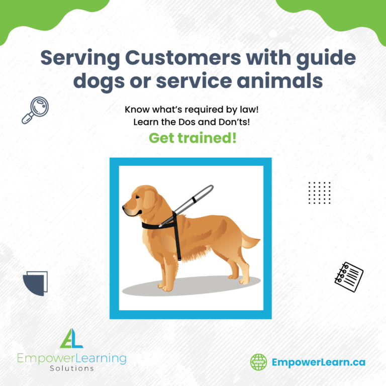 Serving customers with guide dogs or service animals. Know what's required by law. Learn the dos and don'ts. Get trained!