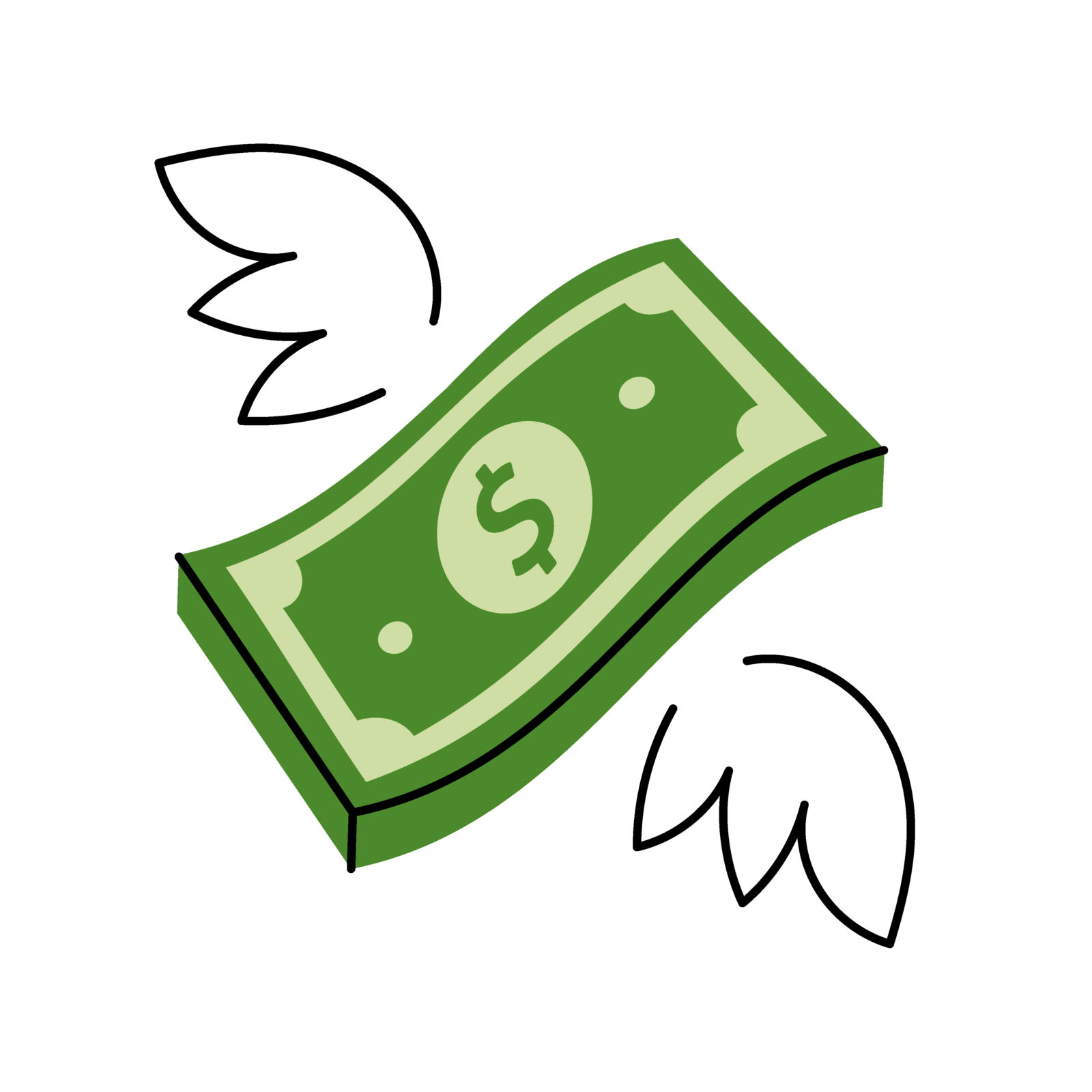 bundle of money with wings flying away